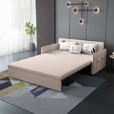 Compact one-seater loveseat sleeper sofa featuring convenient storage pockets for small spaces